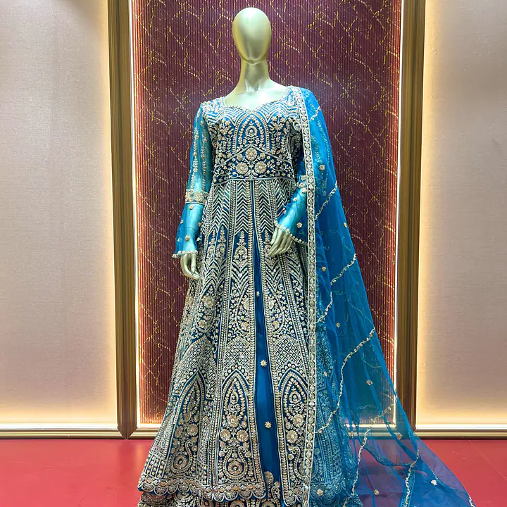 Stylish Blue Net Indo-Western Set - Master