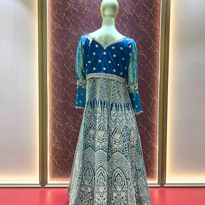 Stylish Blue Net Indo-Western Set - Master