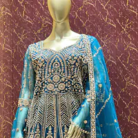 Stylish Blue Net Indo-Western Set - Master