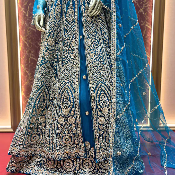 Stylish Blue Net Indo-Western Set - Master