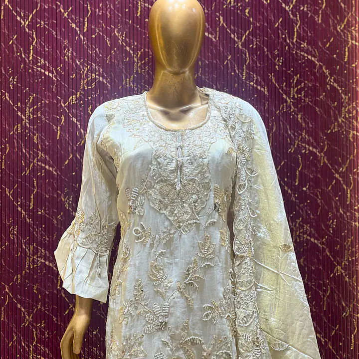 Elegant Ivory Kheva Tissue Gharara Set - Master