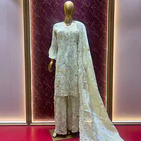 Elegant Ivory Kheva Tissue Gharara Set - Master