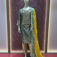 Khudabaksh Dark Mehendi Green Straight Shirt Pant Set - Master