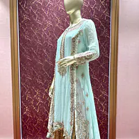 Khudabaksh Signature Palazzo Set - Color: Blue, Size: L