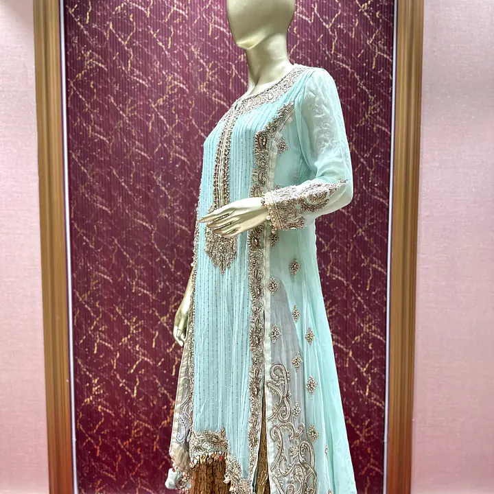 Khudabaksh Signature Palazzo Set - Color: Blue, Size: L