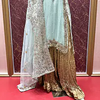 Khudabaksh Signature Palazzo Set - Color: Blue, Size: L