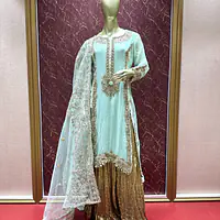 Khudabaksh Signature Palazzo Set - Color: Blue, Size: L