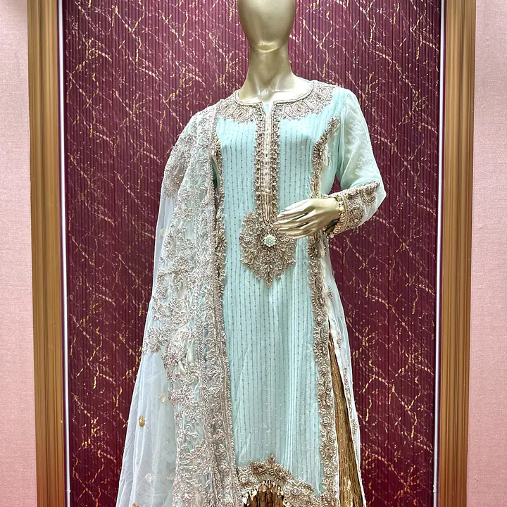 Khudabaksh Signature Palazzo Set - Color: Blue, Size: L