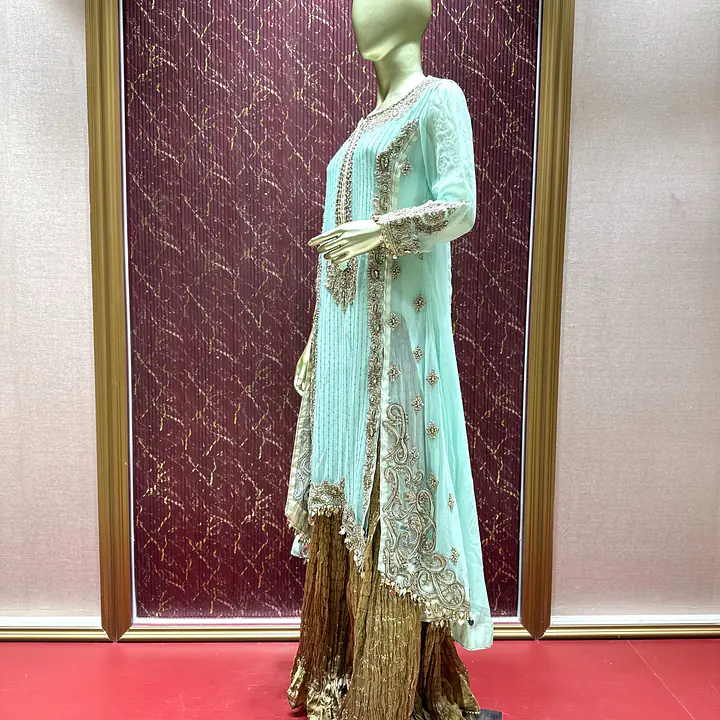 Khudabaksh Signature Palazzo Set - Color: Blue, Size: L