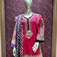Regal Raw Silk Gharara Set - Color: Hot Pink, Size: 3XL