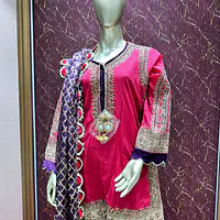Regal Raw Silk Gharara Set - Color: Hot Pink, Size: 3XL