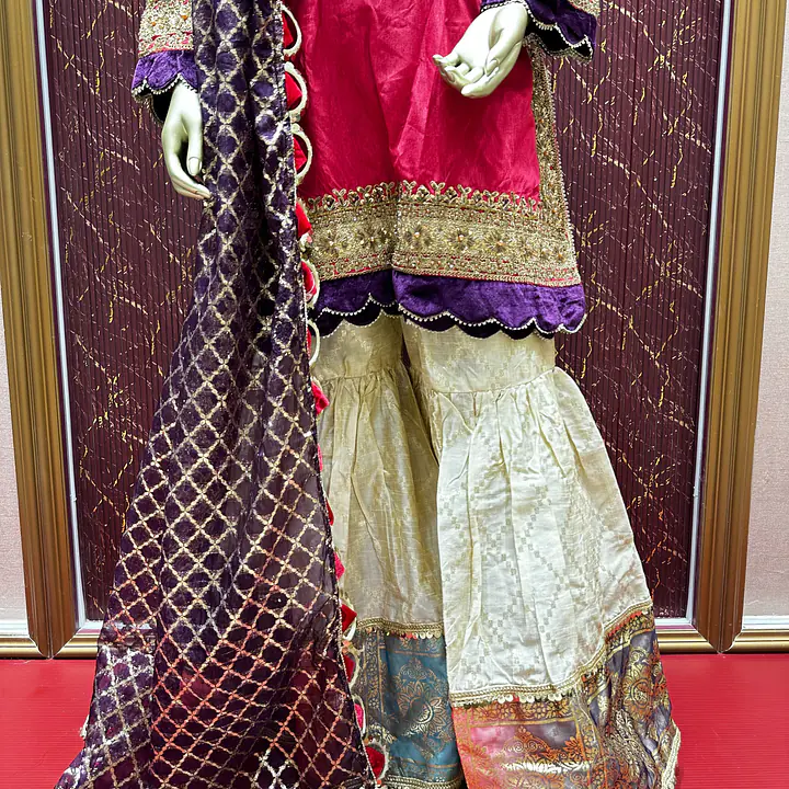 Regal Raw Silk Gharara Set - Color: Hot Pink, Size: 3XL