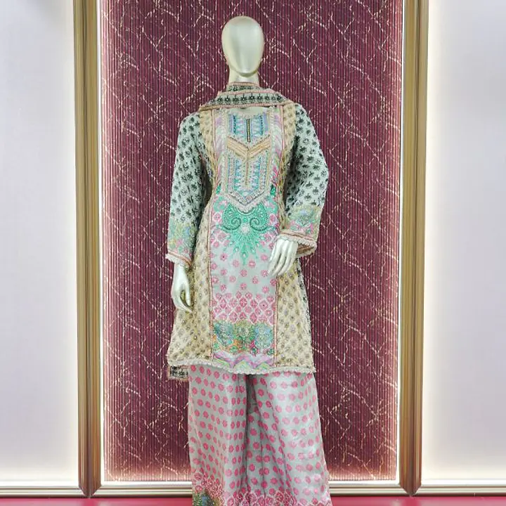 Multicolor  Tissue & Chinon Palazzo Set - Master