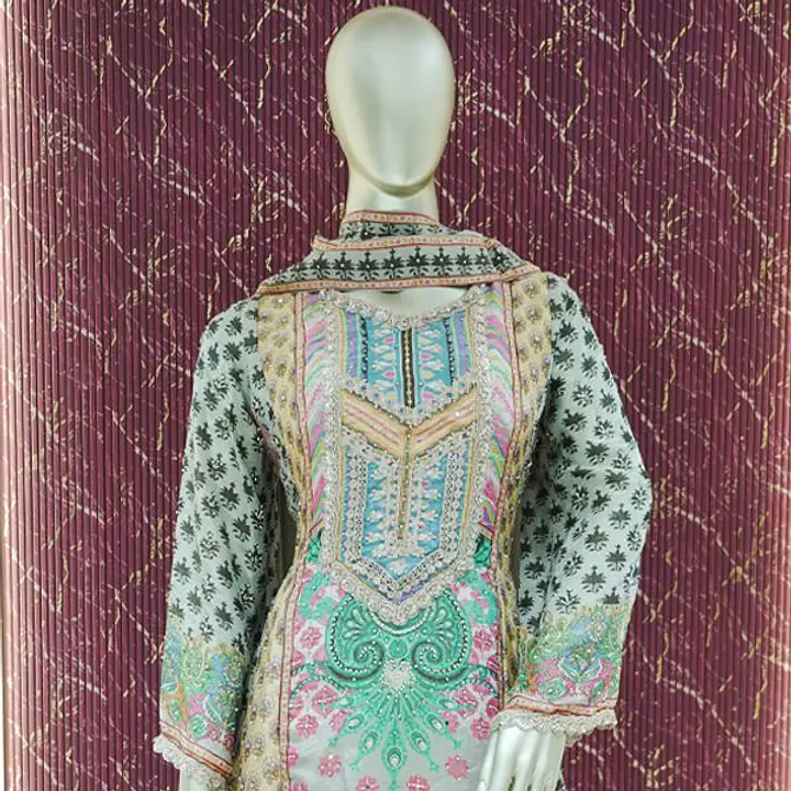 Multicolor  Tissue & Chinon Palazzo Set - Master