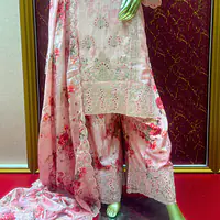 Baby pink Chinon Chiffon palazzo set - Master