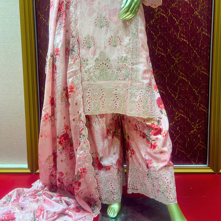 Baby pink Chinon Chiffon palazzo set - Master