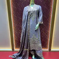 Smokey Grey Chinon Chiffon Palazzo Set - Master