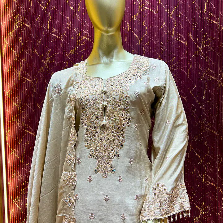 Beige Chinon Chiffon Palazzo  set - Master