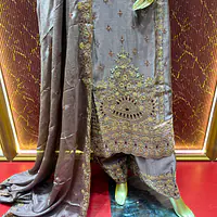 Smokey Grey Chinon Chiffon Palazzo Set - Master