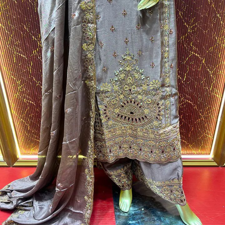 Smokey Grey Chinon Chiffon Palazzo Set - Master